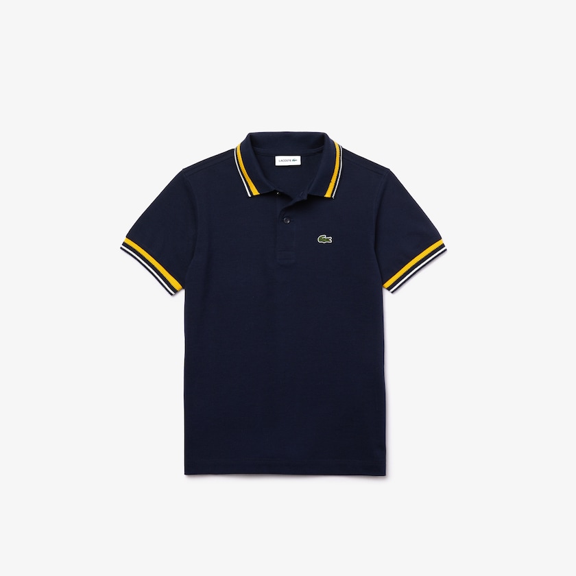 Kids' Lacoste Navy Blue / White Polo Shirts Contrast Detail Cotton Piqué BY0-60036U3