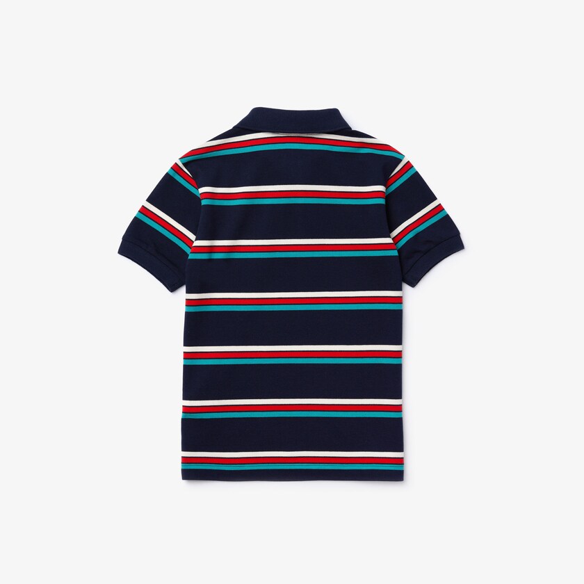 Kids' Lacoste Navy Blue / White Polo Shirts Embroidered Logo Striped FX0-36593J5