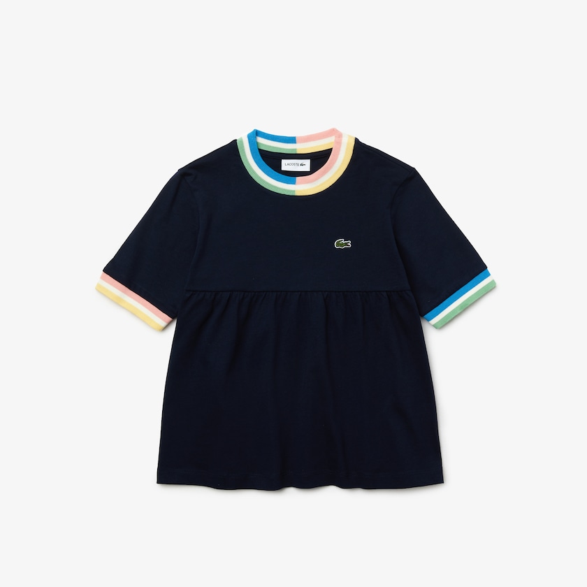 Kids' Lacoste Navy Blue / White T Shirts Flounced Cotton PM8-25522P8