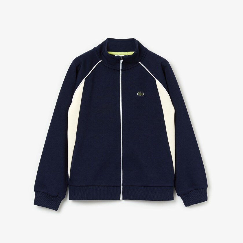 Kids' Lacoste Navy Blue / White Sweatshirts Full-Zip Contrast Side Panels Fleece WJ8-76357E8