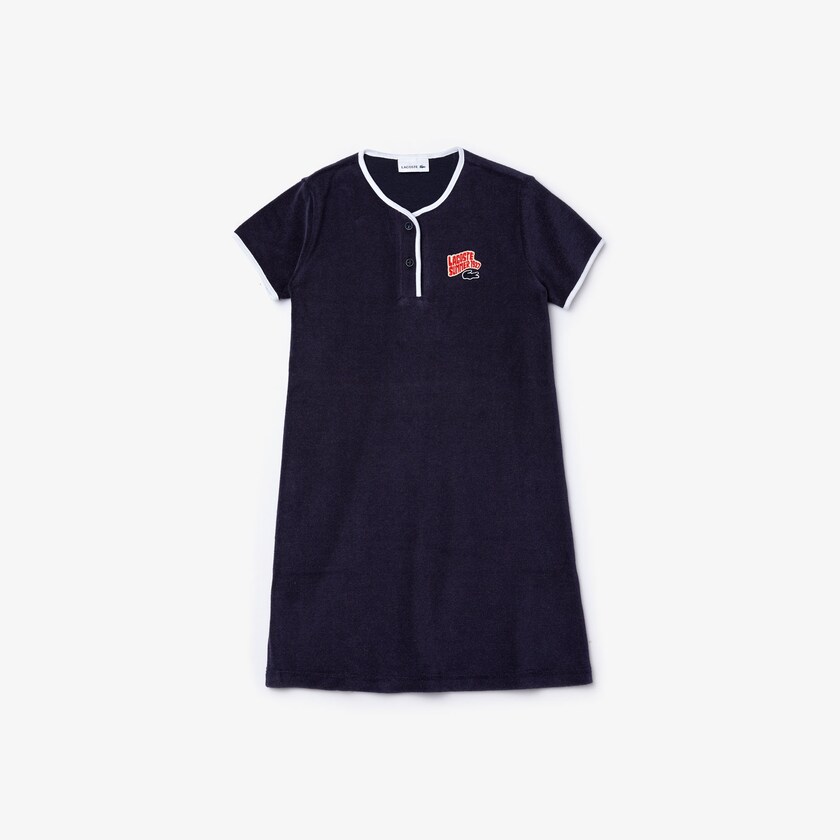 Kids' Lacoste Navy Blue / White Dress Heart Embroidery Henley VD6-75397K4