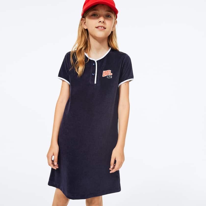 Kids' Lacoste Navy Blue / White Dress Heart Embroidery Henley VD6-75397K4