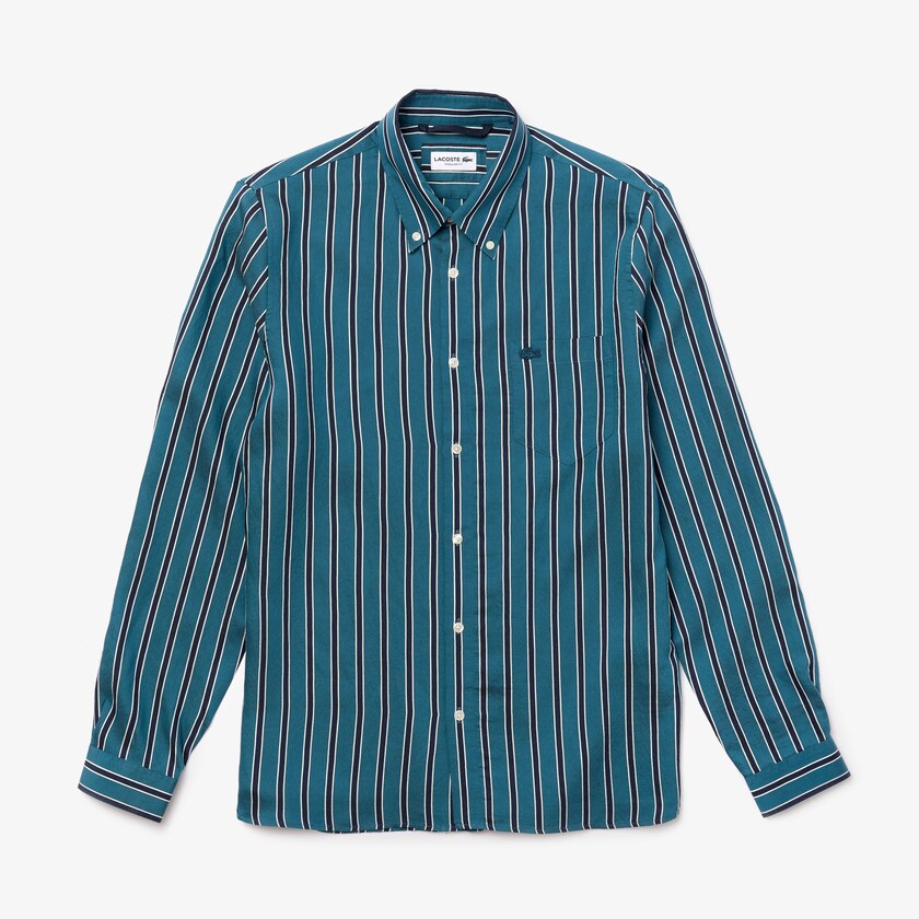 Men's Lacoste Navy Blue / White Shirts Lightweight Striped KJ9-55075P4
