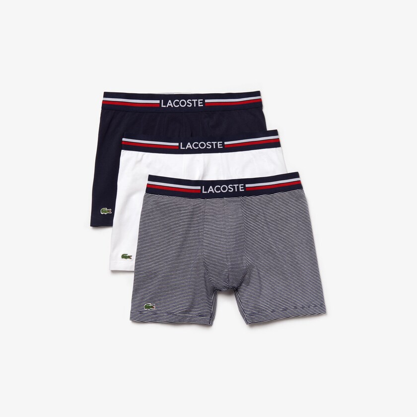 Men's Lacoste Navy Blue / White Briefs Pack Of 3 Casual Long Boxers BK9-87148E6