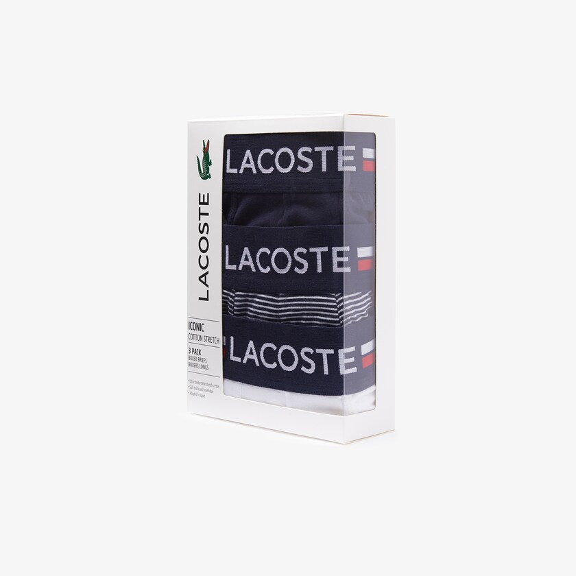 Men's Lacoste Navy Blue / White Briefs Pack Of 3 Casual Long Boxers BK9-87148E6