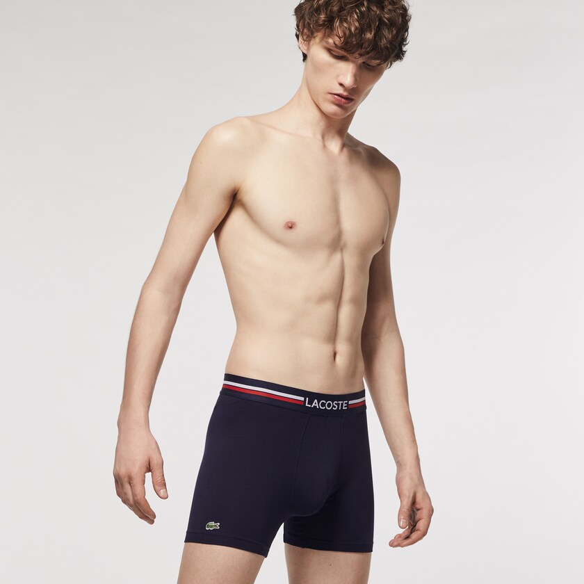 Men's Lacoste Navy Blue / White Briefs Pack Of 3 Casual Long Boxers BK9-87148E6