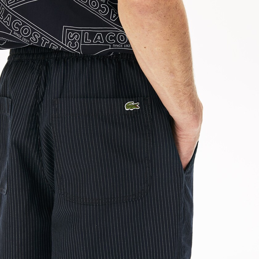 Men's Lacoste Navy Blue / White Shorts Pinstriped Linen- Blend Bermuda VZ3-86508U9