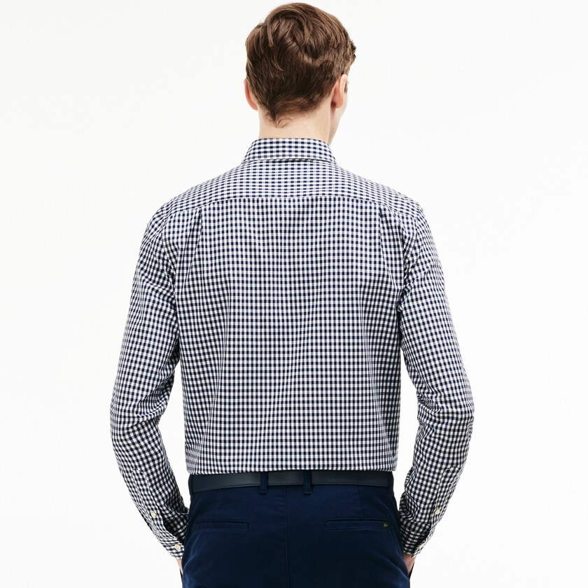 Men's Lacoste Navy Blue / White Shirts Regular Fit Mini Check Poplin VB4-77317X3