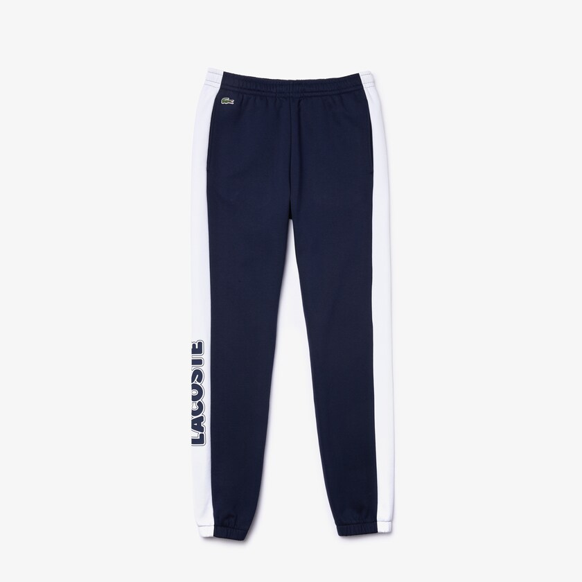 Men's Lacoste Navy Blue / White Pants SPORT Bicolour Fleece Jogging CC1-03280K4