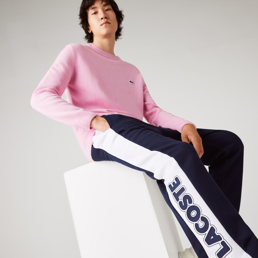 Men's Lacoste Navy Blue / White Pants SPORT Bicolour Fleece Jogging CC1-03280K4