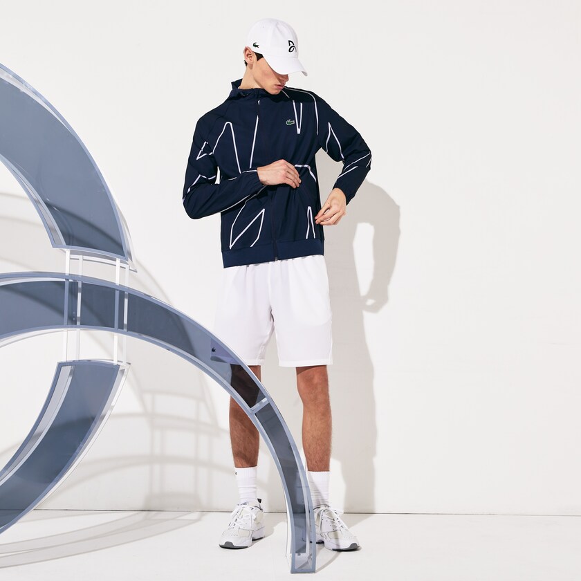 Men's Lacoste Navy Blue / White Jackets SPORT French Open Hooded Zip EL3-07820D0
