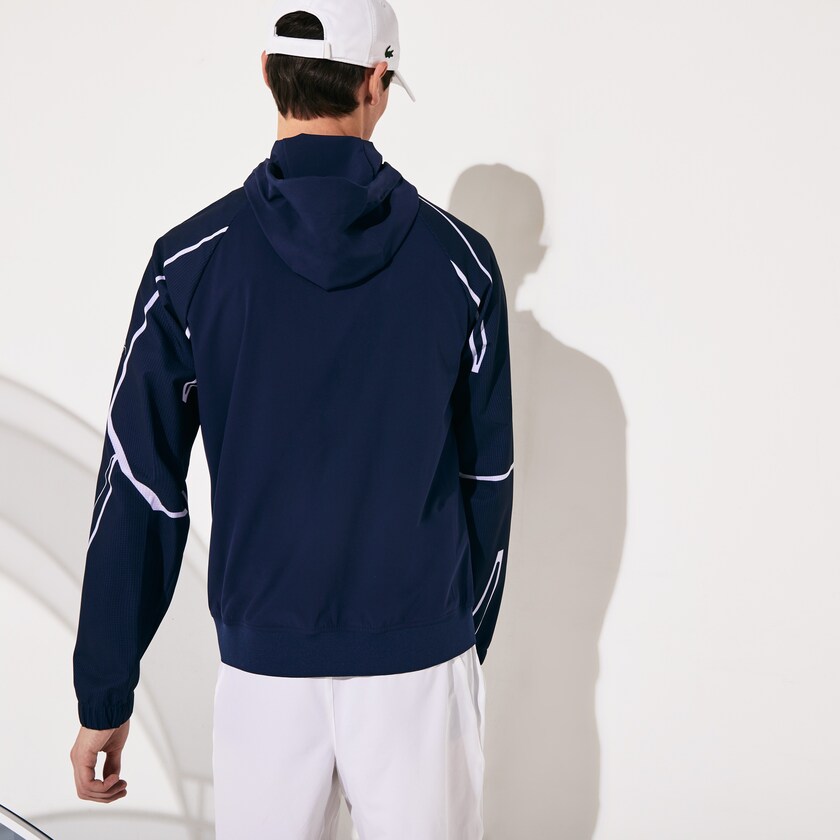 Men's Lacoste Navy Blue / White Jackets SPORT French Open Hooded Zip EL3-07820D0