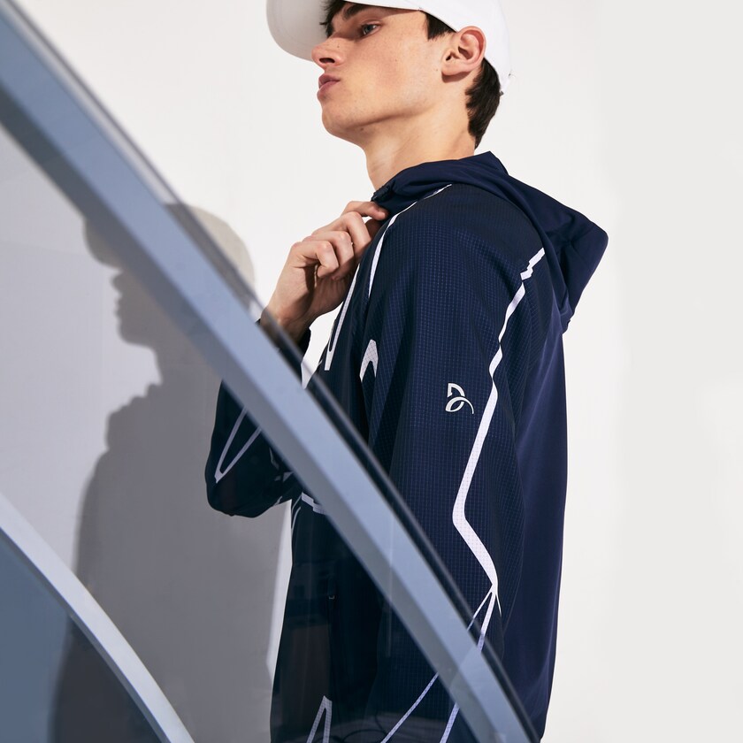 Men's Lacoste Navy Blue / White Jackets SPORT French Open Hooded Zip EL3-07820D0
