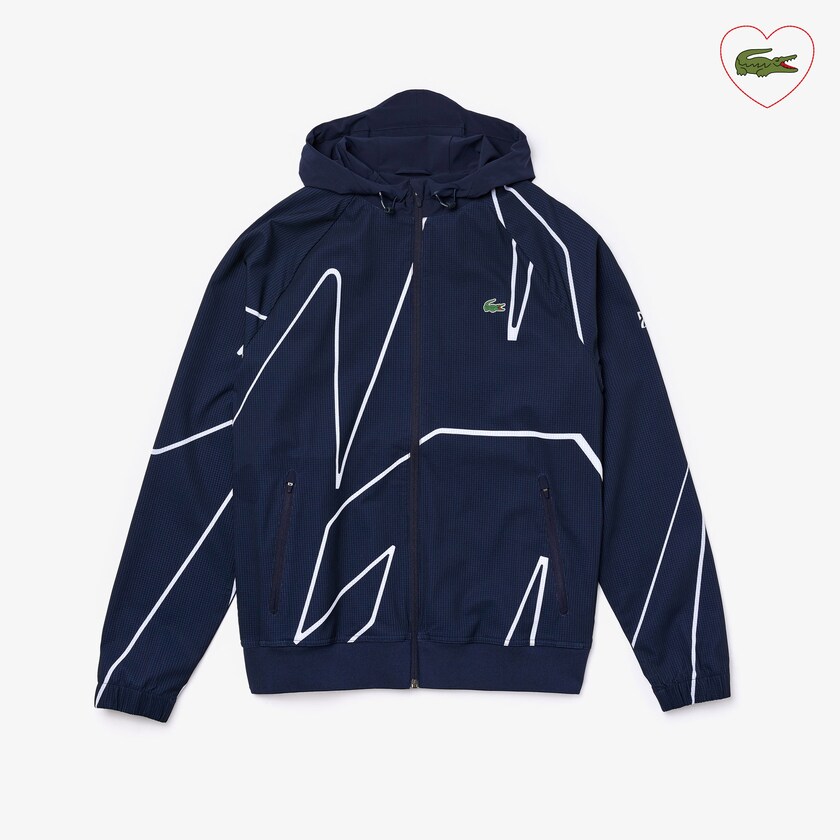 Men's Lacoste Navy Blue / White Jackets SPORT French Open Hooded Zip EL3-07820D0