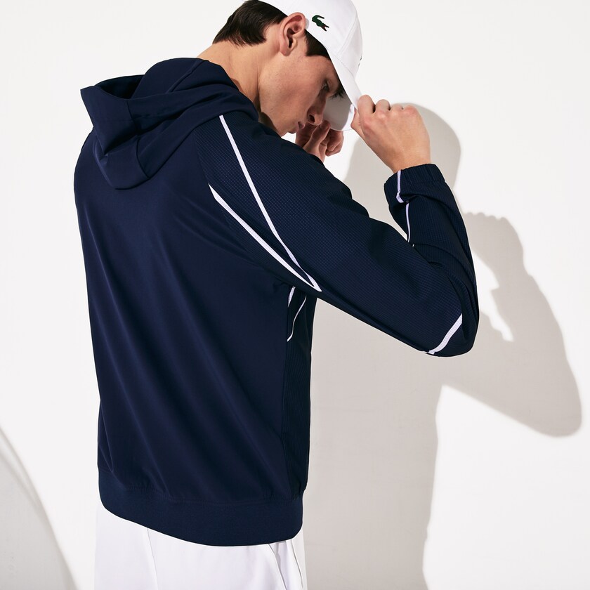 Men's Lacoste Navy Blue / White Jackets SPORT French Open Hooded Zip EL3-07820D0