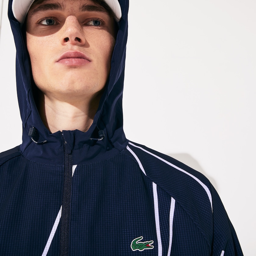 Men's Lacoste Navy Blue / White Jackets SPORT French Open Hooded Zip EL3-07820D0