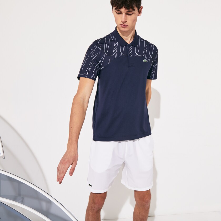 Men's Lacoste Navy Blue / White Shirts SPORT Novak Djokovic Breathable Ultra-Light Polo UC4-53665U3