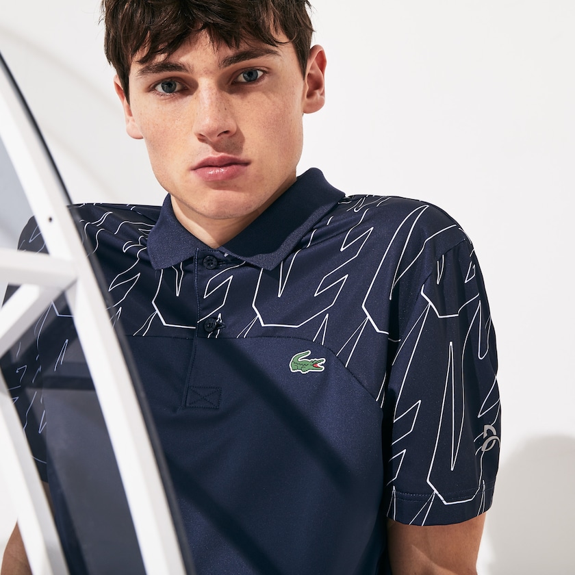 Men's Lacoste Navy Blue / White Shirts SPORT Novak Djokovic Breathable Ultra-Light Polo UC4-53665U3