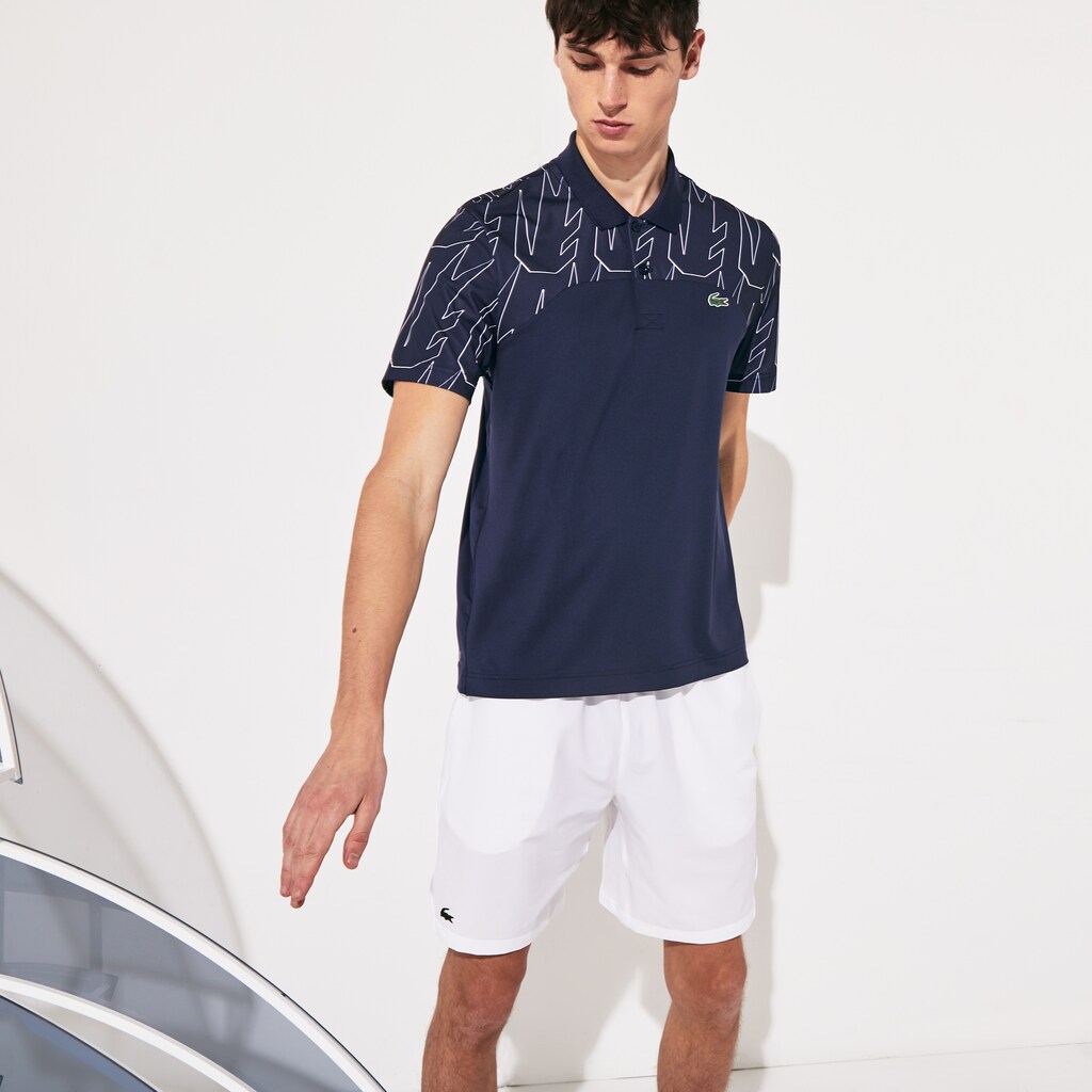 Men's Lacoste Navy Blue / White Polo Shirts SPORT Novak Djokovic Breathable Ultra-Light FG0-81948V3