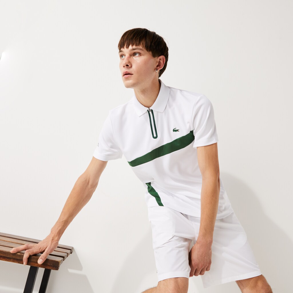 Men's Lacoste Navy Blue / White Polo Shirts SPORT Paneled Breathable Piqué Tennis GN1-17101G4