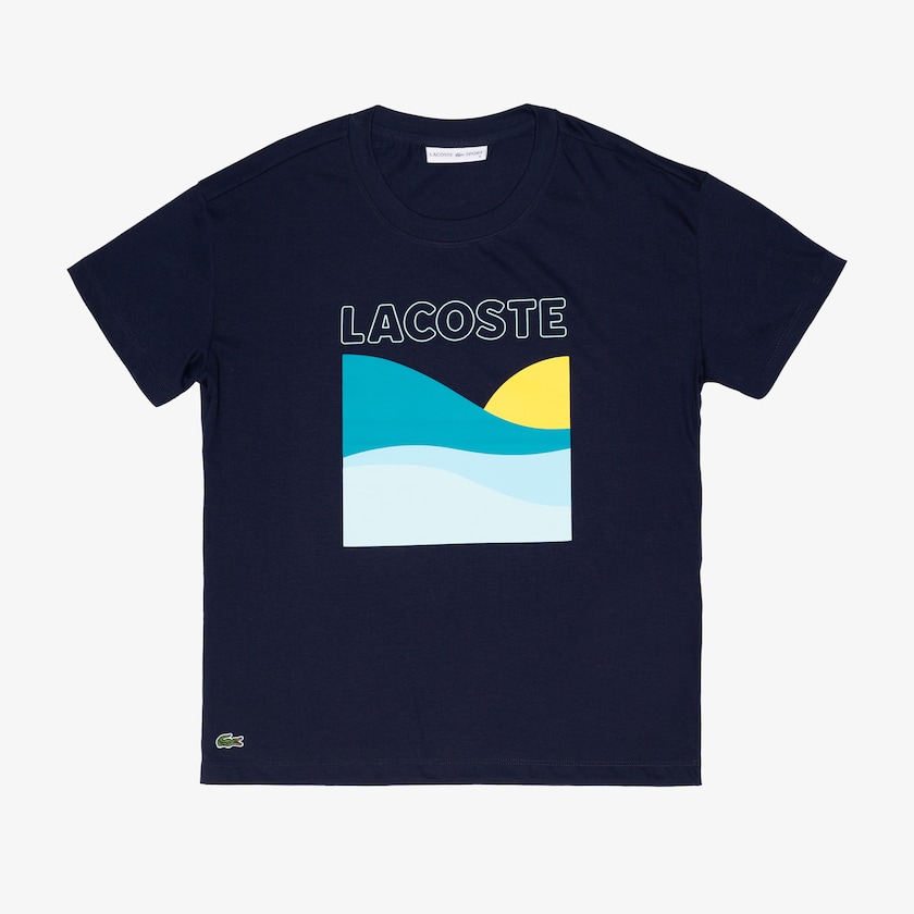 Women's Lacoste Navy Blue / White T Shirts SPORT Printed Tennis TA7-69976K6