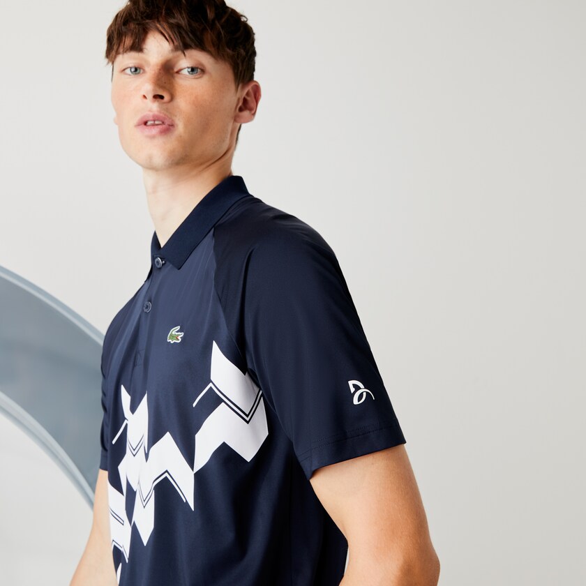 Men's Lacoste Navy Blue / White Shirts SPORT x Novak Djokovic Breathable Jersey Polo JB4-94619Q8