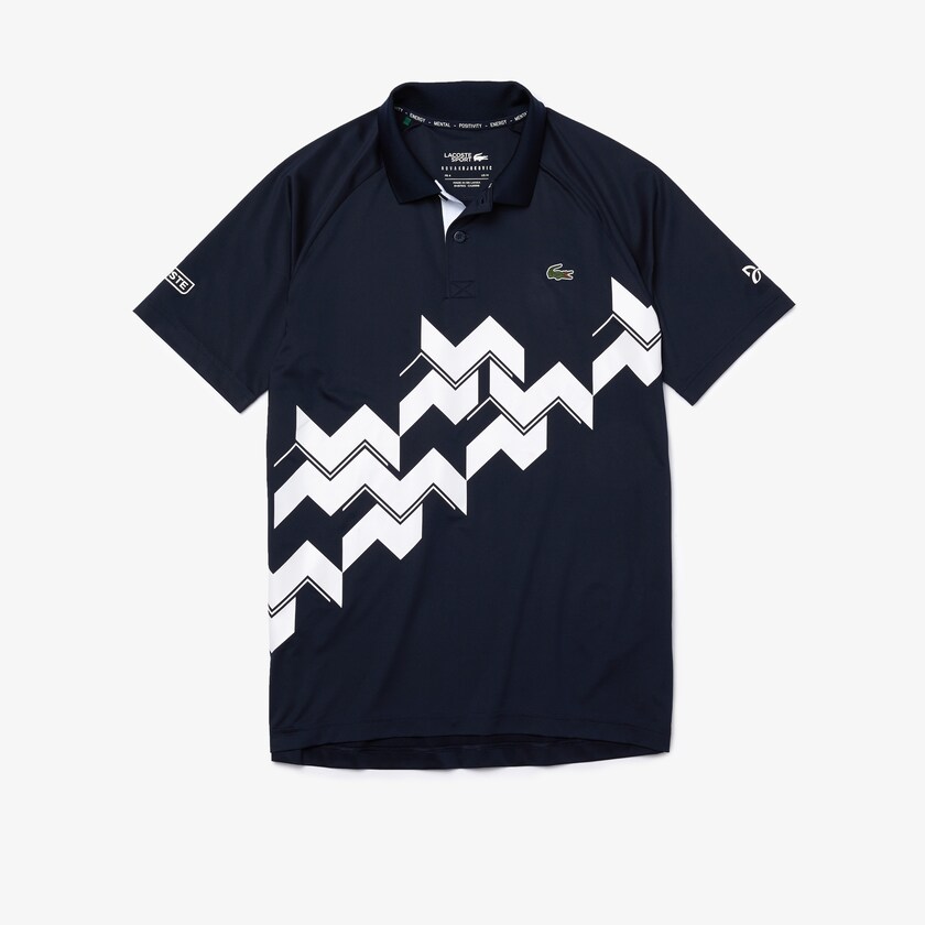 Men's Lacoste Navy Blue / White Shirts SPORT x Novak Djokovic Breathable Jersey Polo JB4-94619Q8