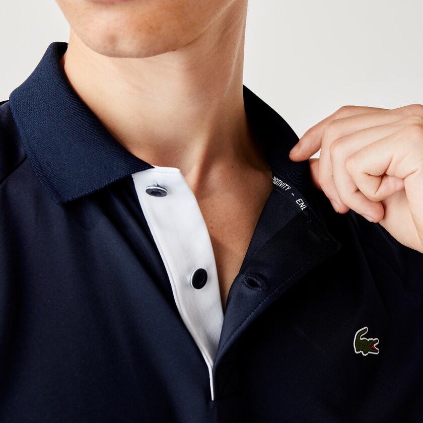 Men's Lacoste Navy Blue / White Shirts SPORT x Novak Djokovic Breathable Jersey Polo JB4-94619Q8