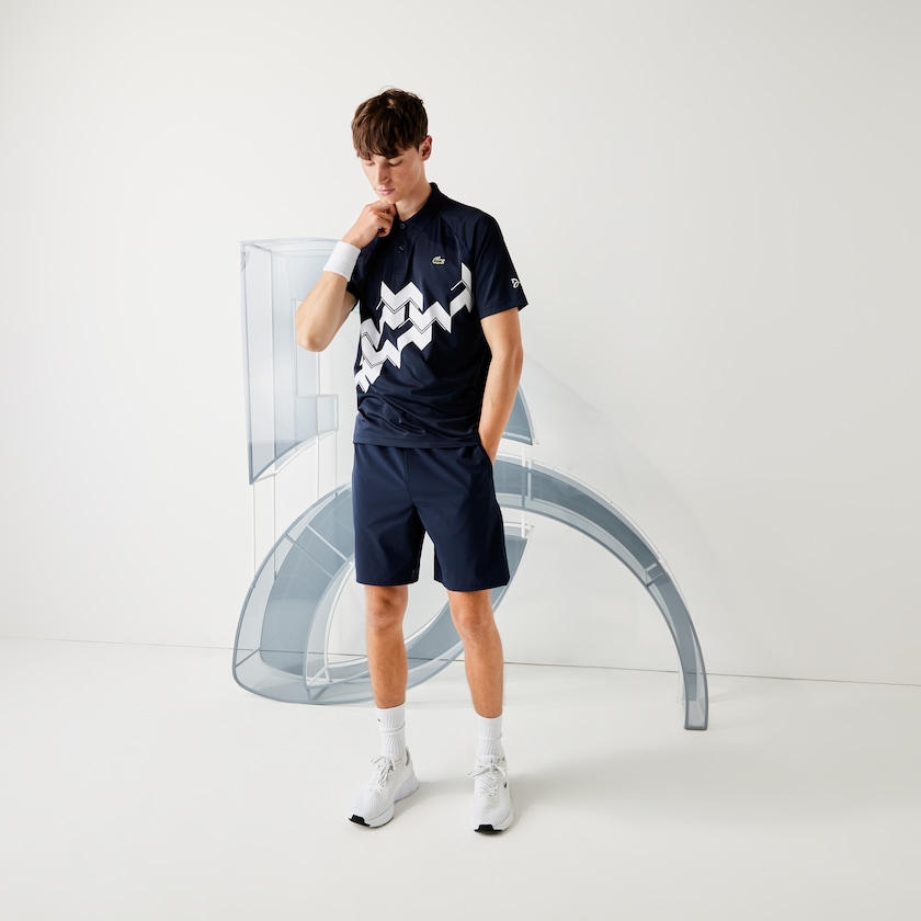 Men's Lacoste Navy Blue / White Shirts SPORT x Novak Djokovic Breathable Jersey Polo JB4-94619Q8