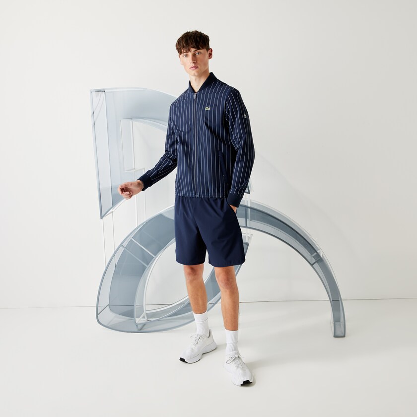 Men's Lacoste Navy Blue / White Jackets SPORT x Novak Djokovic Striped Bomber EB5-15821P0