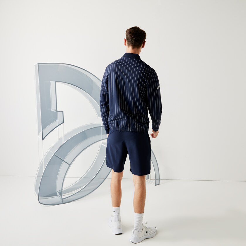 Men's Lacoste Navy Blue / White Jackets SPORT x Novak Djokovic Striped Bomber EB5-15821P0