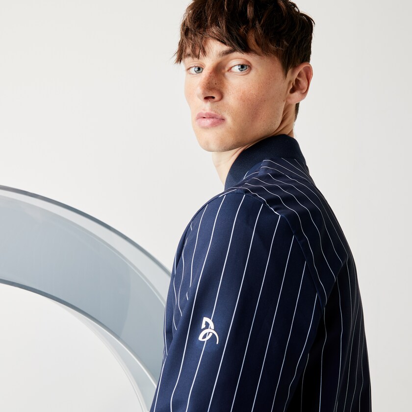 Men's Lacoste Navy Blue / White Jackets SPORT x Novak Djokovic Striped Bomber EB5-15821P0