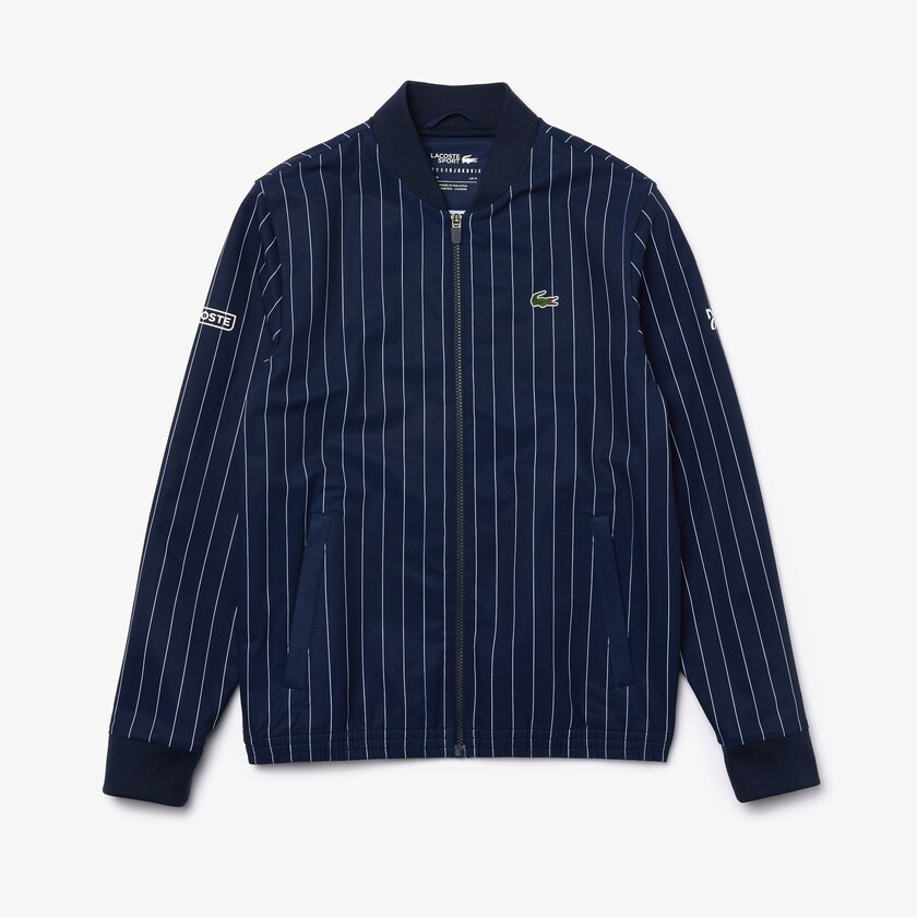 Men's Lacoste Navy Blue / White Jackets SPORT x Novak Djokovic Striped Bomber EB5-15821P0