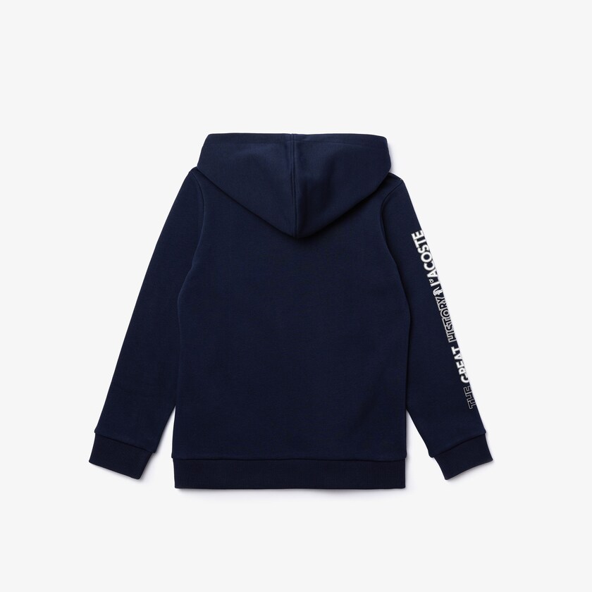 Kids' Lacoste Navy Blue / White Sweatshirts Signature Logos Cotton-Blend Hoodie JW9-29892U6