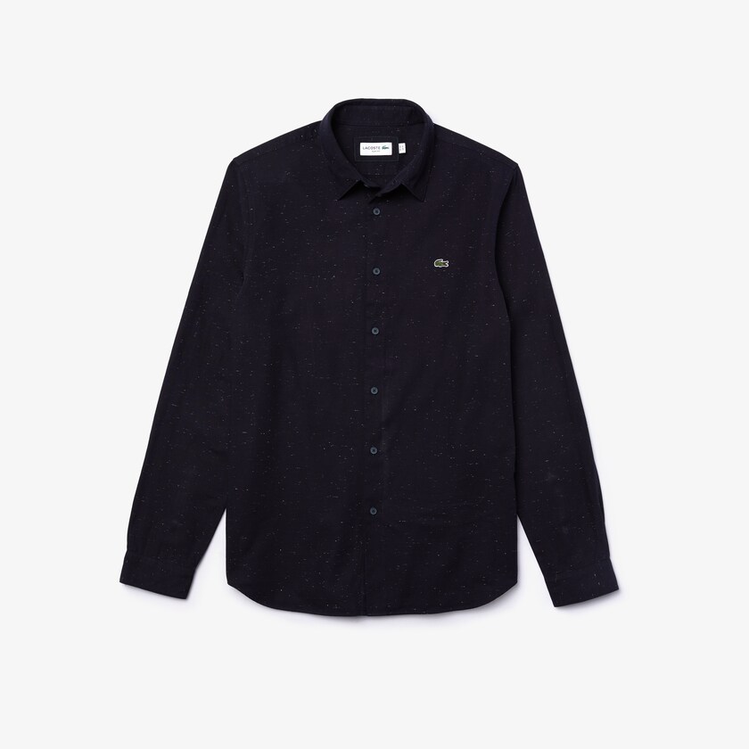 Men's Lacoste Navy Blue / White Shirts Slim Fit Flamed Cotton JX8-67846Q0