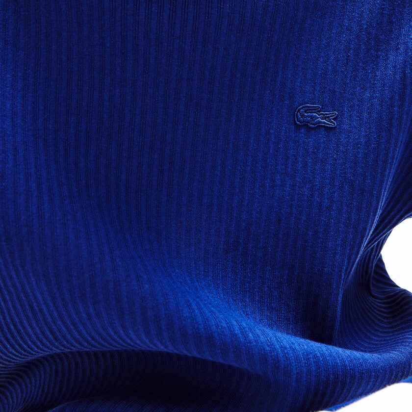 Men's Lacoste Navy Blue / White Sweaters Striped Sleeves Cotton And Linen Blend Crew Neck TR9-50945N3