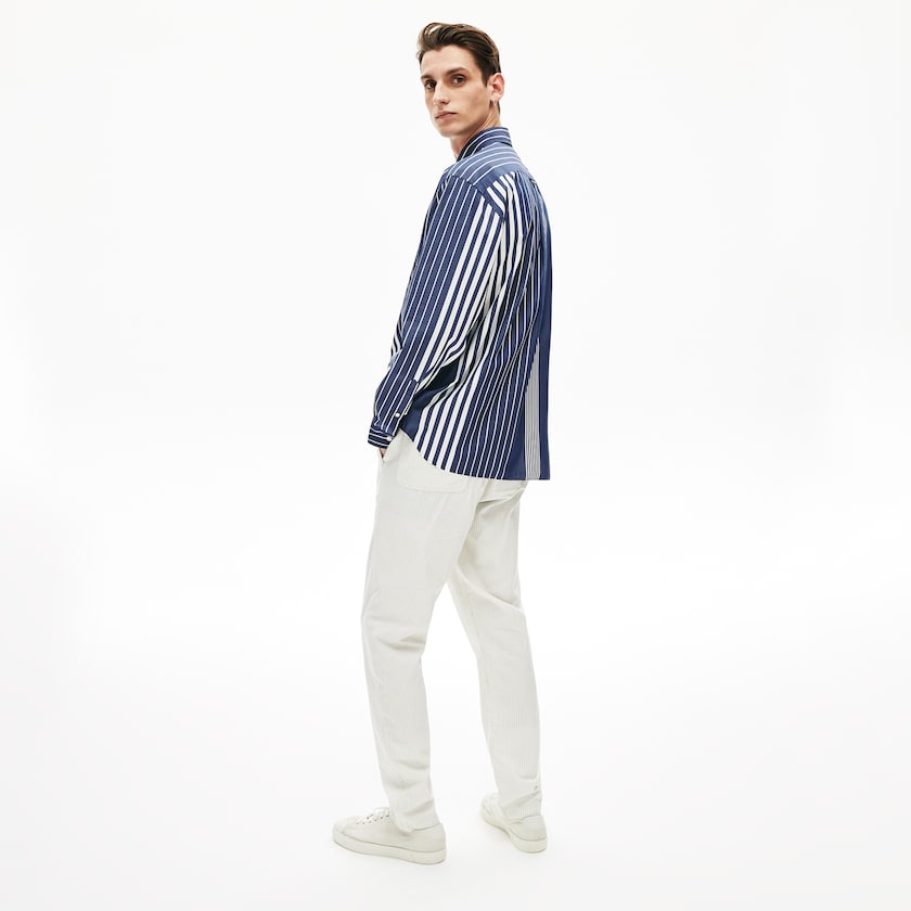 Men's Lacoste Navy Blue / White Shirts Variegated-Stripe Relaxed Cotton KK3-09280U0