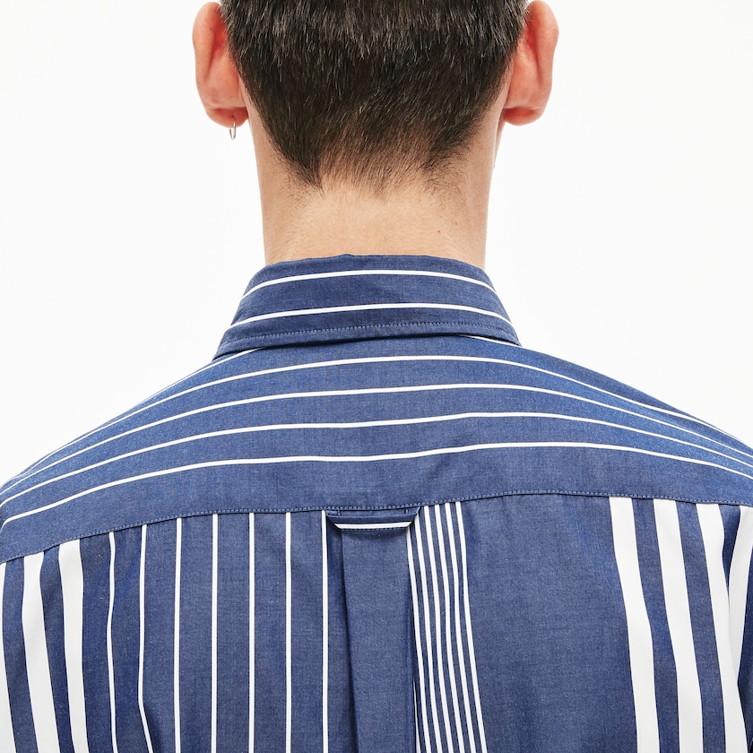 Men's Lacoste Navy Blue / White Shirts Variegated-Stripe Relaxed Cotton KK3-09280U0
