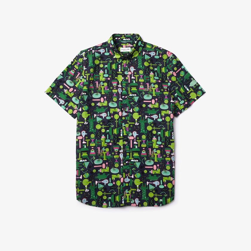 Women's Lacoste Navy Blue / White Shirts x Jeremyville Regular Fit Cotton GA0-62546Q8