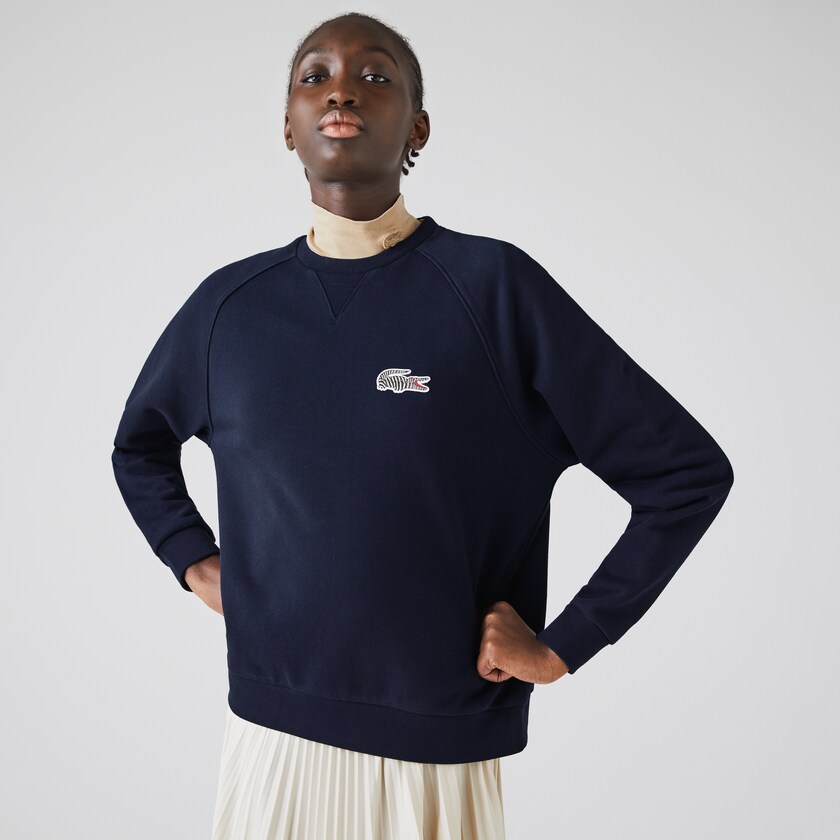 Women's Lacoste Navy Blue / White Sweatshirts x National Geographic Cotton Fleece FE2-54155Y4