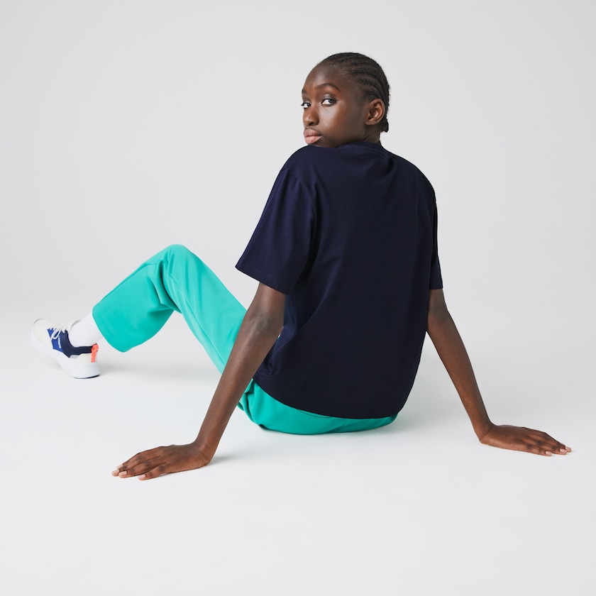 Women's Lacoste Navy Blue / White T Shirts x National Geographic Cotton OS8-71937H1