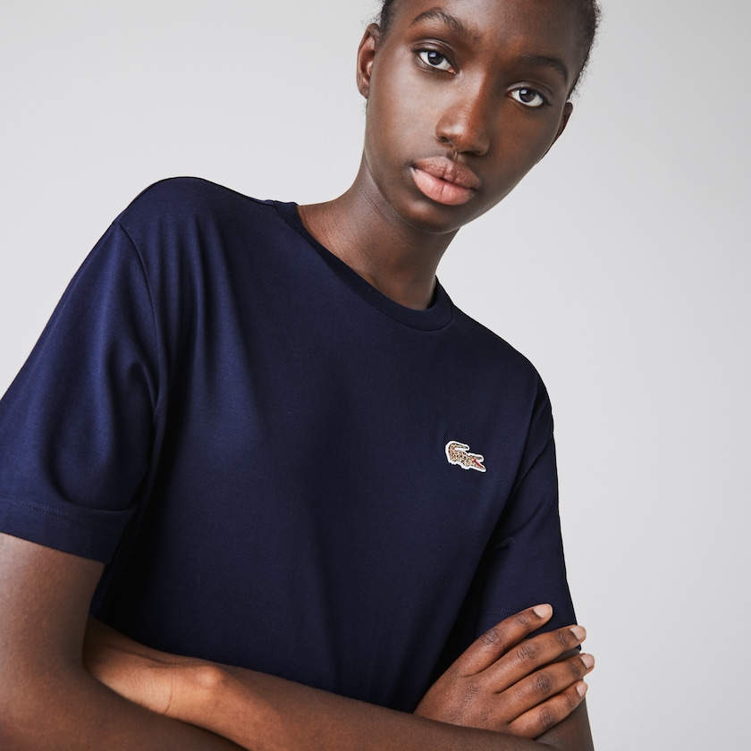 Women's Lacoste Navy Blue / White T Shirts x National Geographic Cotton OS8-71937H1