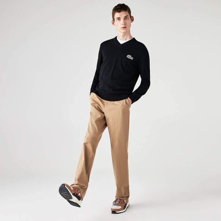 Men's Lacoste Navy Blue / White Sweaters x National Geographic V-neck Cotton LT2-74167Y1