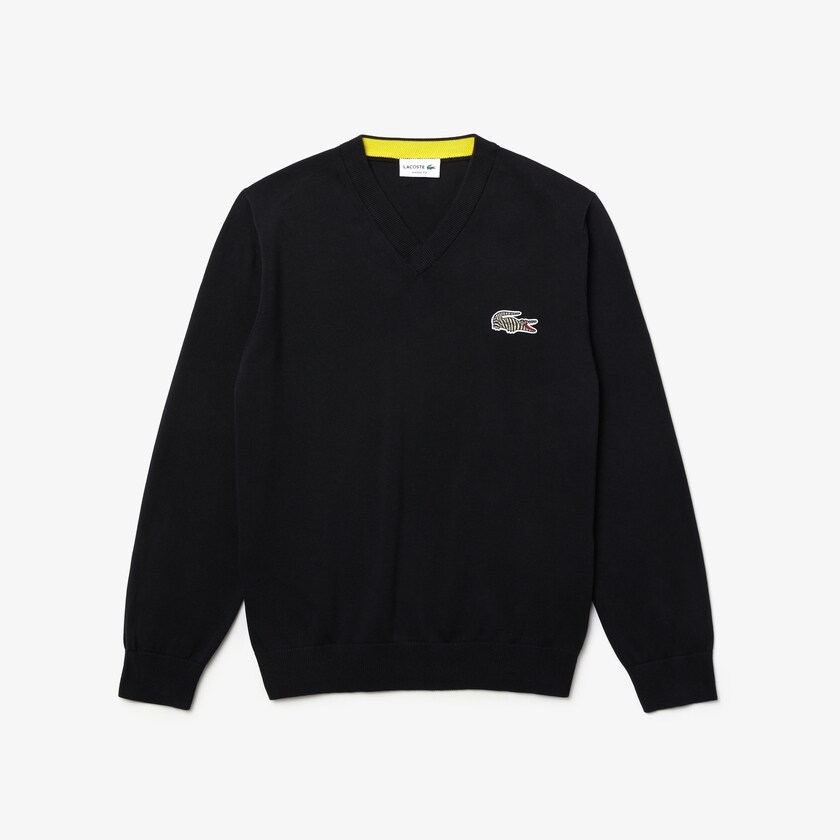 Men's Lacoste Navy Blue / White Sweaters x National Geographic V-neck Cotton LT2-74167Y1