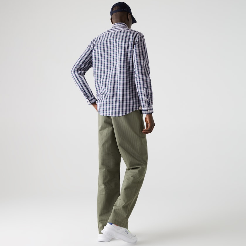 Men's Lacoste Navy Blue / White / Green Shirts Regular Fit Checked Cotton Poplin QK2-25422B5