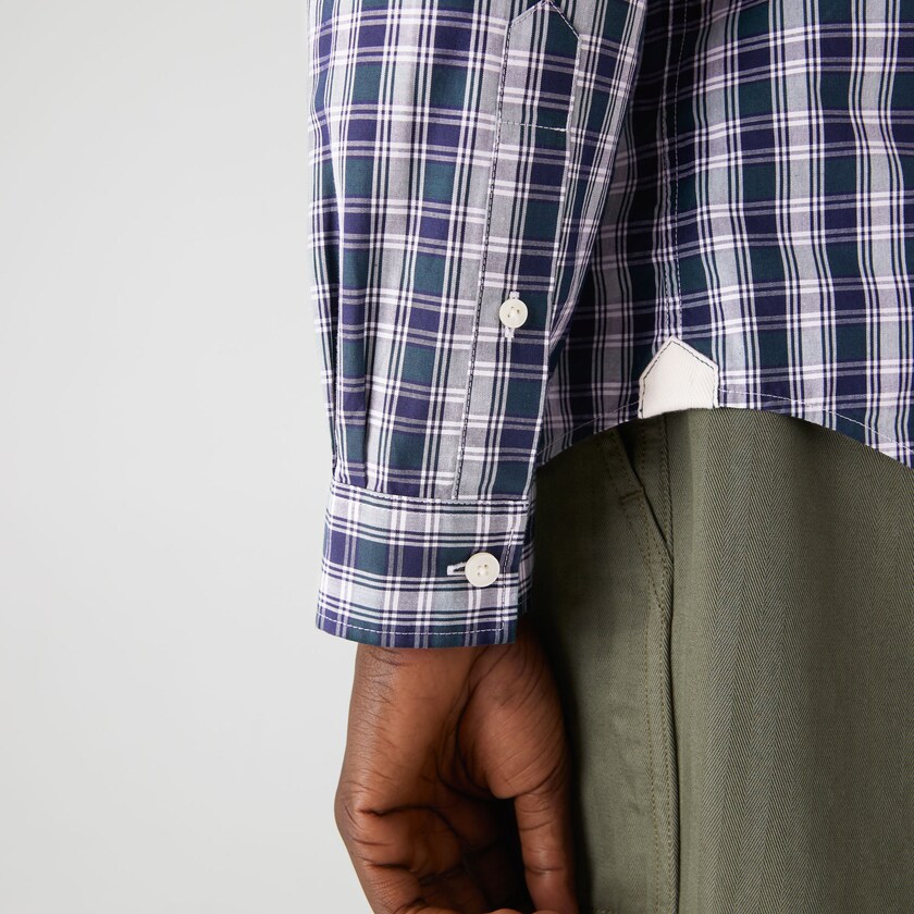 Men's Lacoste Navy Blue / White / Green Shirts Regular Fit Checked Cotton Poplin QK2-25422B5