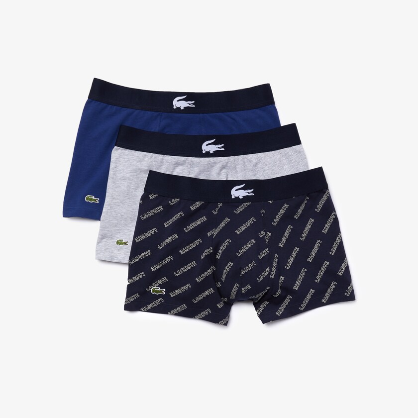Men's Lacoste Navy Blue / White / Grey / Navy Blue Shorts Stretch Cotton Trunk 3-Pack UJ4-08660A5
