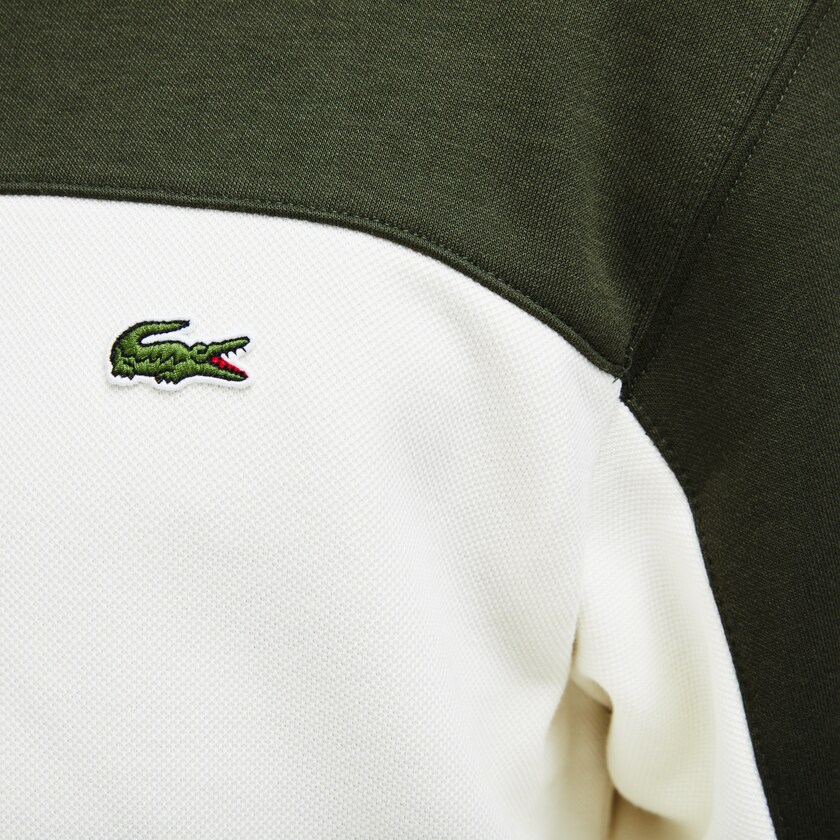 Men's Lacoste Navy Blue / White / Khaki Green Sweatshirts Crew Neck Colorblock Piqué Fleece AR9-43754I7