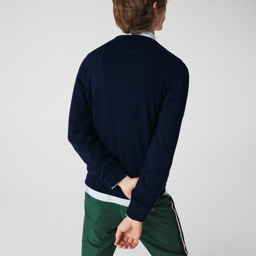 Men's Lacoste Navy Blue / White / Navy Blue Sweaters Caviar Piqué Accent JZ8-68696Z5