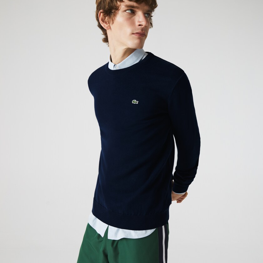 Men's Lacoste Navy Blue / White / Navy Blue Sweaters Caviar Piqué Accent JZ8-68696Z5
